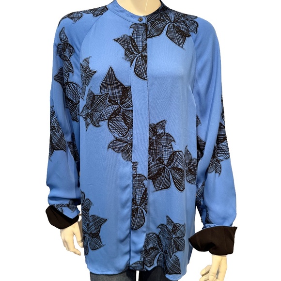 Reiss Harris Printed Floral-Sketch Satin Blouse Floral Flowy Style Size 8 Top - Picture 5 of 14
